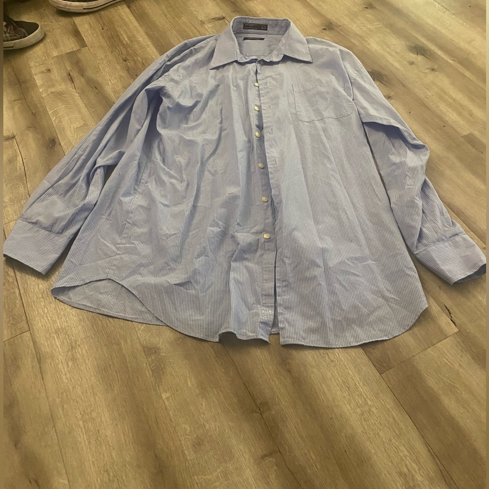 Nautical long sleeve button light blue pin stripped.